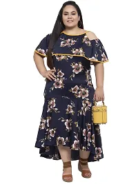 Flambeur Crepe Black A Line Floral Dress for Women-thumb4