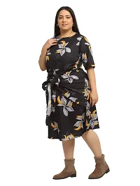 Flambeur Round Half Sleeve Neck Regular Fit Multi Color Crepe Fabric Printed Knee Length Dress for Women-thumb2