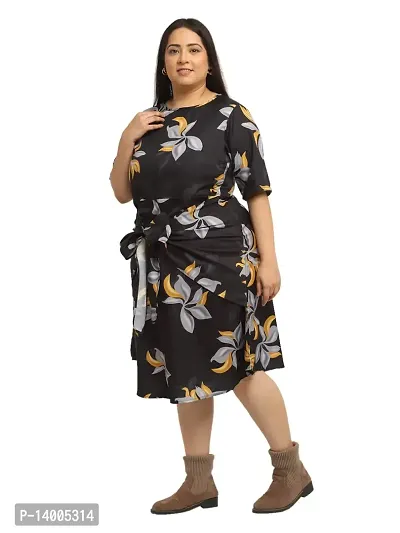 Flambeur Round Half Sleeve Neck Regular Fit Multi Color Crepe Fabric Printed Knee Length Dress for Women-thumb3