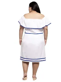 Flambeur Crepe White A Line Solid Dress for Women-thumb2