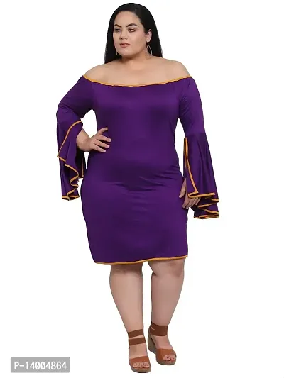 Flambeur Women's Hosiery  Polyester Purple Solid Off Shoulder Fitted Dress
