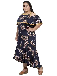 Flambeur Crepe Black A Line Floral Dress for Women-thumb1