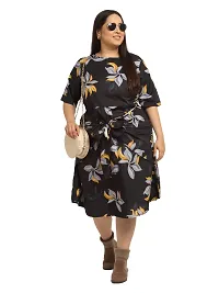 Flambeur Round Half Sleeve Neck Regular Fit Multi Color Crepe Fabric Printed Knee Length Dress for Women-thumb1