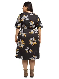 Flambeur Round Half Sleeve Neck Regular Fit Multi Color Crepe Fabric Printed Knee Length Dress for Women-thumb4