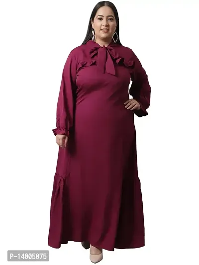 Flambeur Solid Aline Full Sleeve Women's Maxi Dress - (Maroon_2XL)