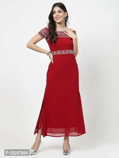 Stylish Red Georgette Printed Maxi Dress For Women-thumb0