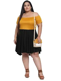 Flambeur Women's Hosiery  Polyester Mustard and Black Solid Off Shoulder Fit  Flared Dress-thumb4