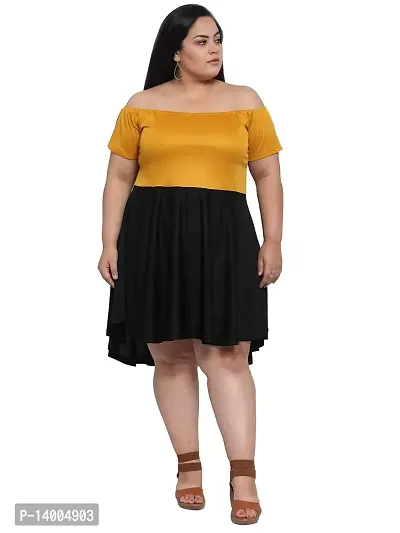 Flambeur Women's Hosiery  Polyester Mustard and Black Solid Off Shoulder Fit  Flared Dress-thumb0