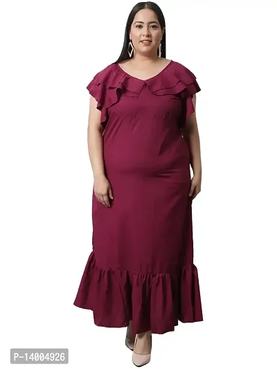 Flambeur Solid Aline Short Sleeve Women's Maxi Dress - (Maroon_5XL)