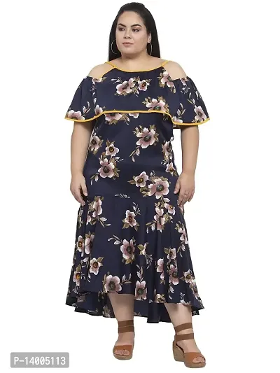 Flambeur Crepe Black A Line Floral Dress for Women