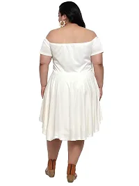 Flambeur Women's Hosiery  Polyester Off White Solid Off Shoulder Fit and Flared Dress-thumb1