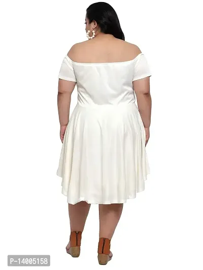 Flambeur Women's Hosiery  Polyester Off White Solid Off Shoulder Fit and Flared Dress-thumb2