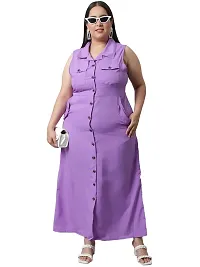 Trendy  Solid Shirt Sleeveless Women Maxi Dress-thumb3