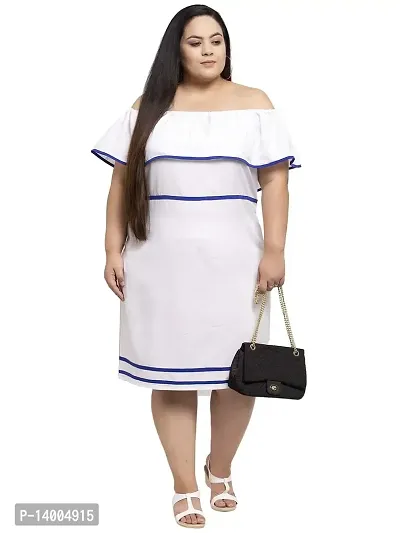 Flambeur Crepe White A Line Solid Dress for Women-thumb5