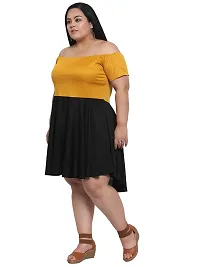 Flambeur Women's Hosiery  Polyester Mustard and Black Solid Off Shoulder Fit  Flared Dress-thumb2