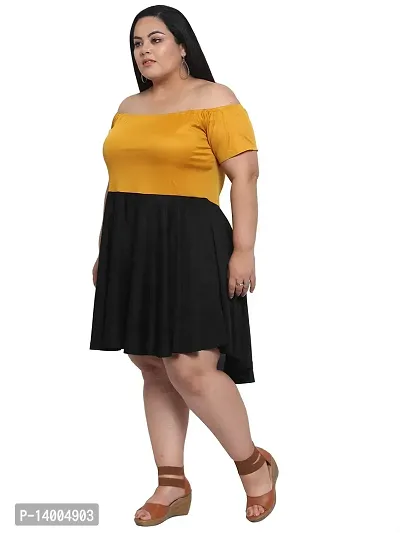 Flambeur Women's Hosiery  Polyester Mustard and Black Solid Off Shoulder Fit  Flared Dress-thumb3