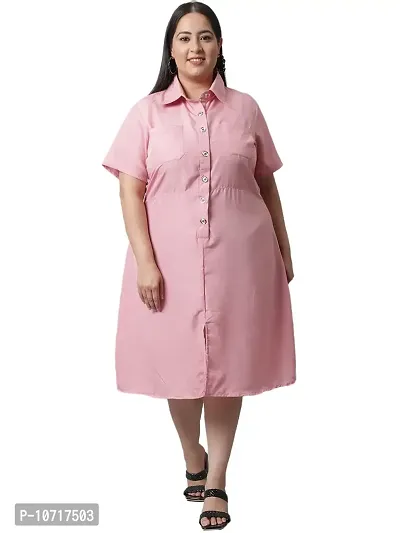 Stylish Crepe Solid Shirt Half Sleeve Dress For Women