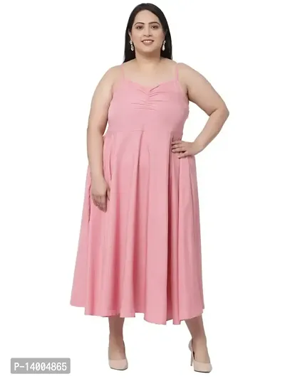 Flambeur Full Length Pink Square Neck Maxi Dress for Women