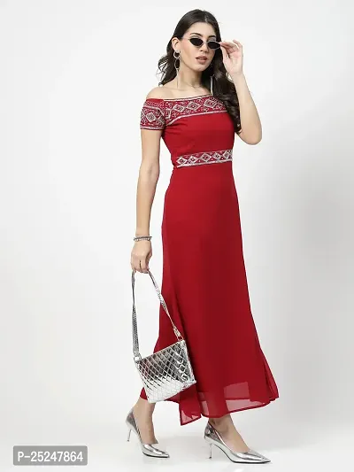 Stylish Red Georgette Printed Maxi Dress For Women-thumb4