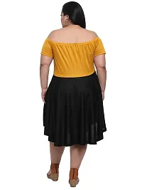 Flambeur Women's Hosiery  Polyester Mustard and Black Solid Off Shoulder Fit  Flared Dress-thumb1