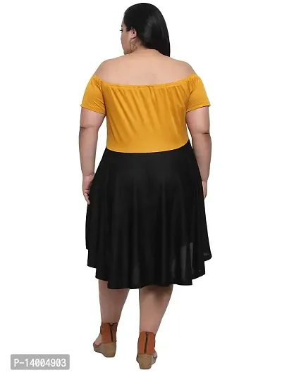 Flambeur Women's Hosiery  Polyester Mustard and Black Solid Off Shoulder Fit  Flared Dress-thumb2