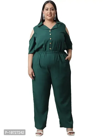 Stylish  Solid Shirt 3/4 Sleeve Jumpsuit For Women