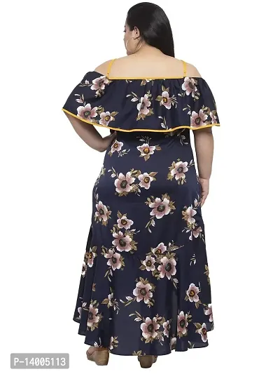 Flambeur Crepe Black A Line Floral Dress for Women-thumb3