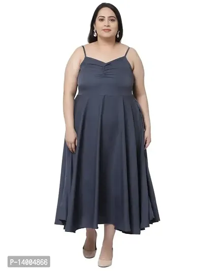 Flambeur Full Length Grey Square Neck Maxi Dress for Women