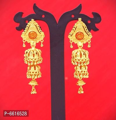 Gold Plated Traditional Jewellery Gold Ethnic Copper Screw Back Studs Long 3 Layer Jhumkas Earrings For Women girls
