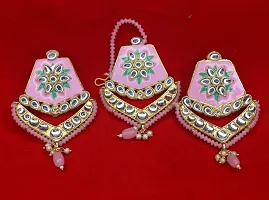 Stylish Traditional kundan Meenakari Maang Tikka Earrings Jewellery-thumb1