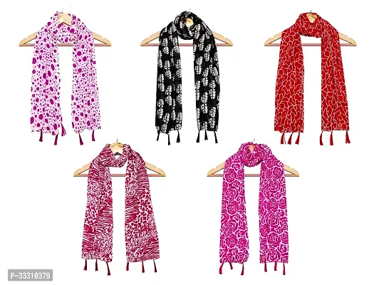 Elite Multicoloured Georgette Printed Stoles For Women Pack Of 5-thumb0