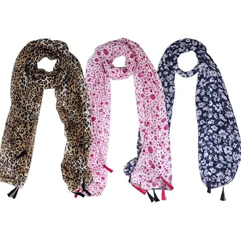Stylish Printed Georgette Stoles/Scarf For Women - Pack Of 3