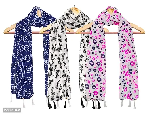 Elite Multicoloured Georgette Printed Stoles For Women Pack Of 3-thumb0