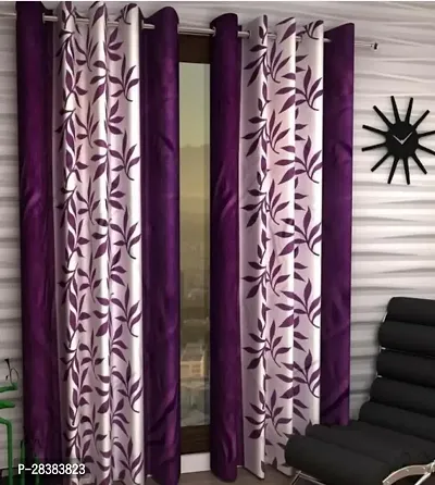 Classic Polyester Printed Curtain for Window, 5feet, Purple, Pack of 2-thumb0