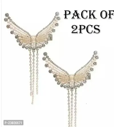 New Trendy Unique Wing Hair Claw Clip For Fine Or Thin Hair, Chain Hair Comb With Pearls For Women And Girls(Pack Of 2)