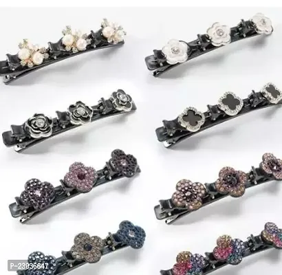 Pack Of 8 Side Hair Clips With Three Flowers, Hair Accessories Gifts For Women, Braided Crystal Hair Clips For Girls