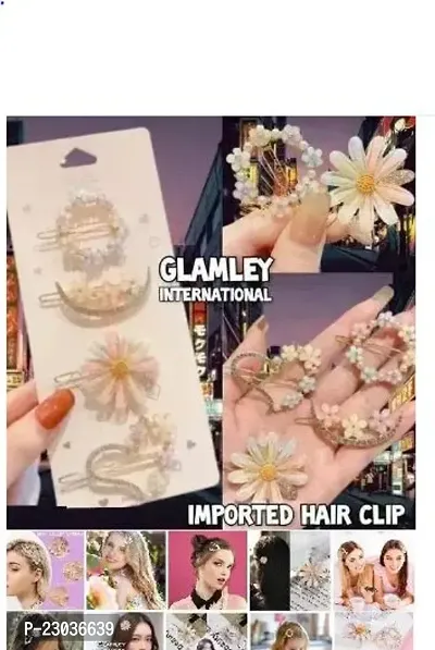 Pristu Luxury Crystal And Rhinestone Flower Hairpin For Women Korean Style Cute Girl Mori Fairy Flower Hairpin Set Fashion Headwear Hair Clips For Woman And Girls (Set Of 4)