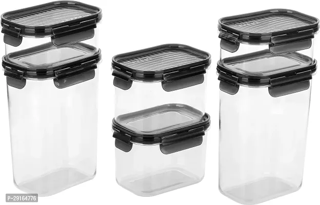 Plastic Grocery Container  - 1400 ml (Pack of 6, Black)-thumb2