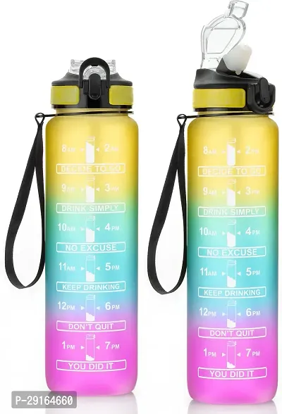 2Mech Water Bottles with Times to Drink and Straw, Motivational Water Bottle 1000 ml Bottle (Pack of 2, Multicolor, Plastic)