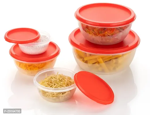 2Mech Plastic Grocery Container  - 250 ml, 450 ml, 800 ml, 1400 ml, 2500 ml (Pack of 5, Red)-thumb0