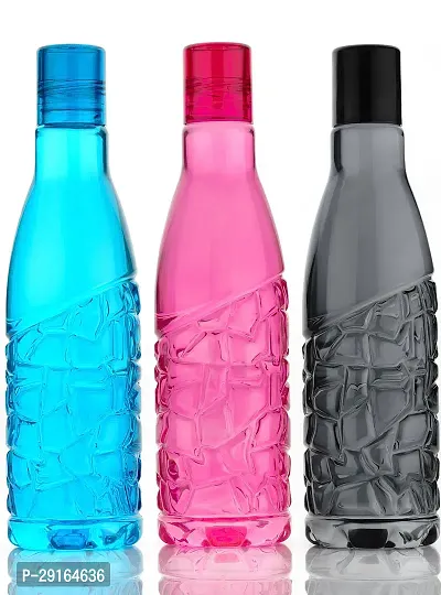 Stylish Multicoloured Plastic Crystal Design Water Bottle Set 1000 Ml (pack of 3)-thumb0