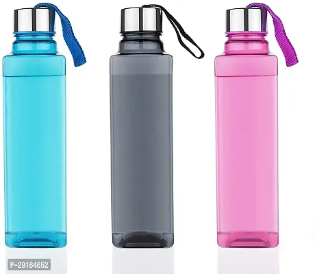 Flipkart SmartBuy Stylish Steel cap Square fridge water bottle set for multipurpose 3pc 1000 ml Bottle (Pack of 3, Multicolor, Plastic)-thumb0