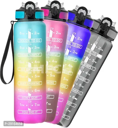 2Mech Water Bottles with Times to Drink and Straw, Motivational Water Bottle 1000 ml Bottle (Pack of 1, Multicolor, Plastic)