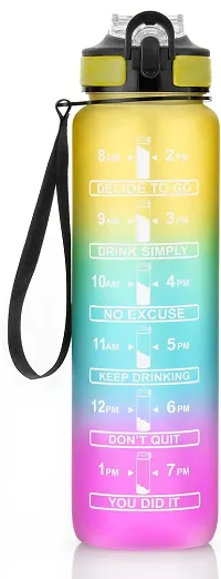 2Mech Water Bottles with Times to Drink and Straw, Motivational Water Bottle 1000 ml Bottle (Pack of 2, Multicolor, Plastic)-thumb1