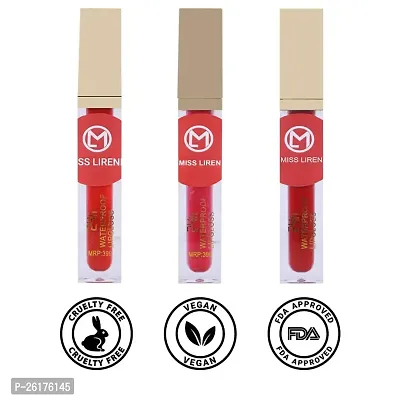 MISS LIRENN? Waterproof Lip Gloss upto 24 hours stay, Soothes, Repairs  Moisturizes Dry Lips, Multicolor, 4.5 ML, Pack of 3-thumb2