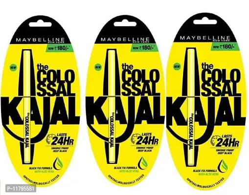 Maybelline New York Colossal Kajal, Intense Colour, Waterproof, Long lasting 24Hrs Stay, Black, 0.35g, Pack of 3