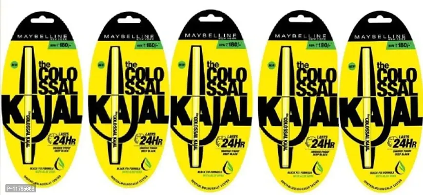 Maybelline New York Colossal Kajal, Intense Colour, Waterproof, Long lasting 24Hrs Stay, Black, 0.35g, Pack of 5