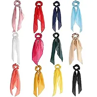 Miss Lirenn New Satin Scarf Elastic Hair Bands For Women Girls Solid Color Scrunchies Headband Hair Ties P, Multicolor, High Quality, Pack of 12-thumb1