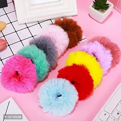 Miss Lirenn Furry Fluffy Band Multicolor Soft Elastic Hair Ties Silky Fur Hair Band for Women Girls Kids Ponytail Holder Rubber Band, Pack of 6-thumb0