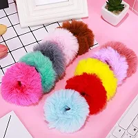 Miss Lirenn Furry Fluffy Band Multicolor Soft Elastic Hair Ties Silky Fur Hair Band for Women Girls Kids Ponytail Holder Rubber Band, Pack of 12-thumb2